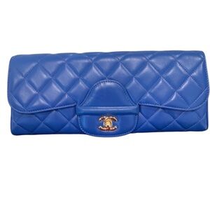 Chanel Blue Quilted Lambskin Clutch with Gold CC Turnlock